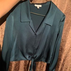 Rebecca Satin Tie Button Front Blouse